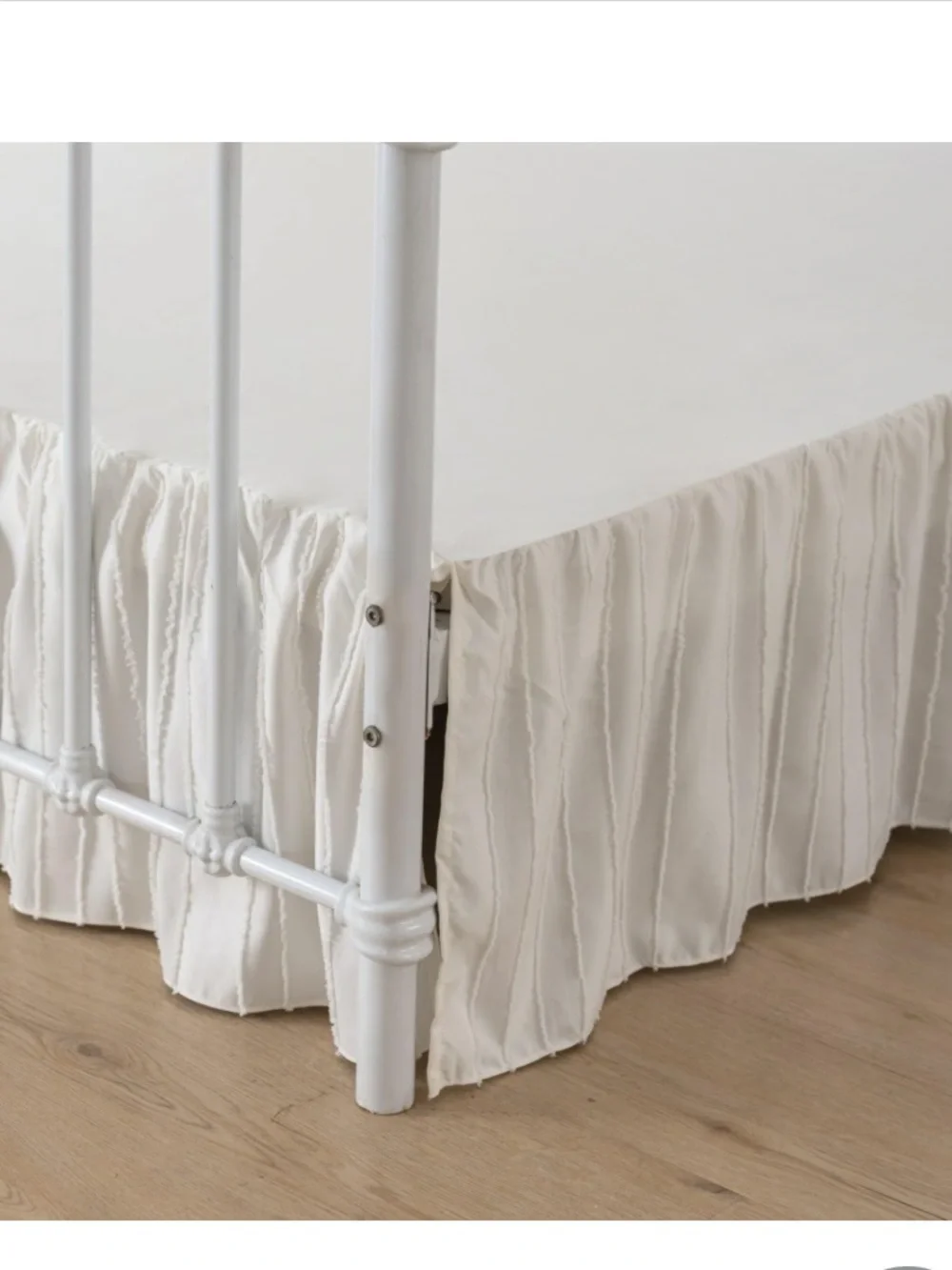 Boho Tufted Dot Embroidered Bed Skirt Split Corners 14” Drop -  IVORY